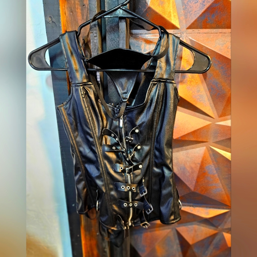 Women's Black Leather Lingerie Corset